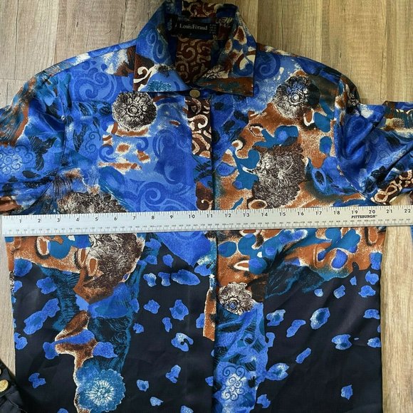 Louis Feraud Womens Blue Black Abstract Long Collared Button Up Shirt Top Size 8 - Picture 8 of 9